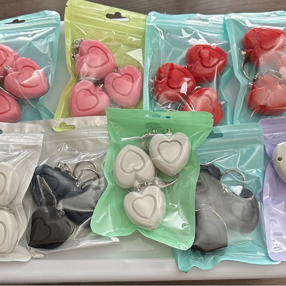 Heart-Shaped safety  Keychain - Pink, Red, White, Black